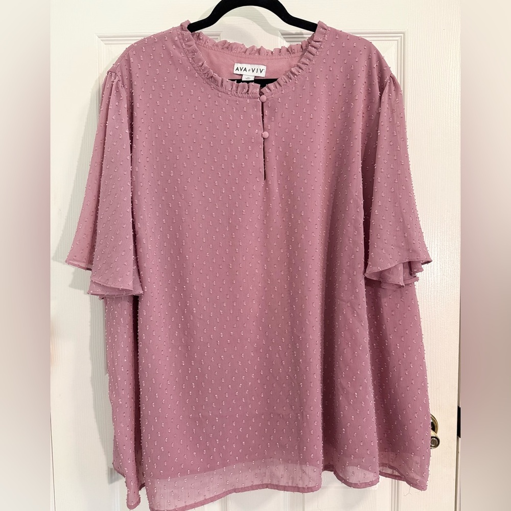 Ava & Viv Lavender Flutter Sleeve Blouse